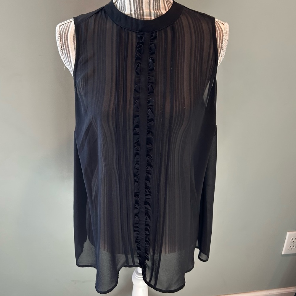 Torrid Black Sheer Sleeveless Ruffle Tuxedo High Neck Blouse 0X